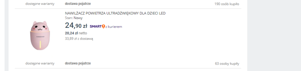 Nawilżacz powietrza ultradźwiękowy aukcja Allegro
