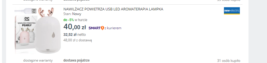 Nawilżacz powietrza ultradźwiękowy aukcja Allegro