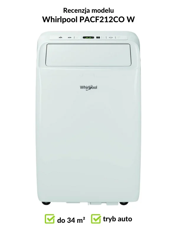 Klimatyzator przenośny Whirlpool PACF212CO przód ranking. Materiały producenta Whirlpool.