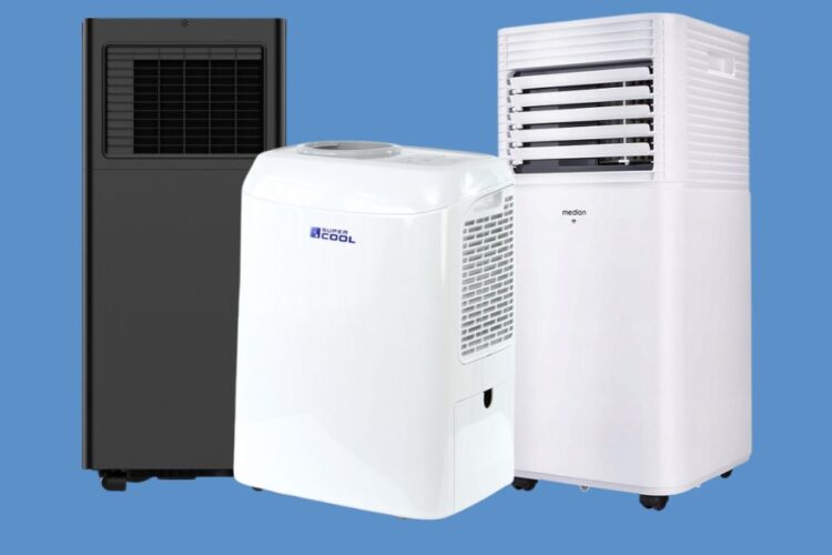 Trzy małe klimatyzatory przenośne