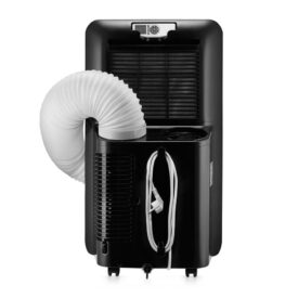 Klimatyzator Fersk Twinne na białym tle z podłączoną jedną rurą, widok od tyłu.